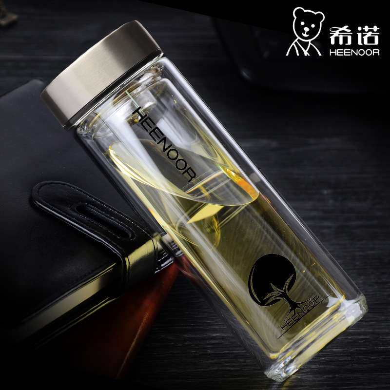 希诺双层玻璃水杯 办公室泡茶杯男女士带茶滤杯子6605/6606/6607