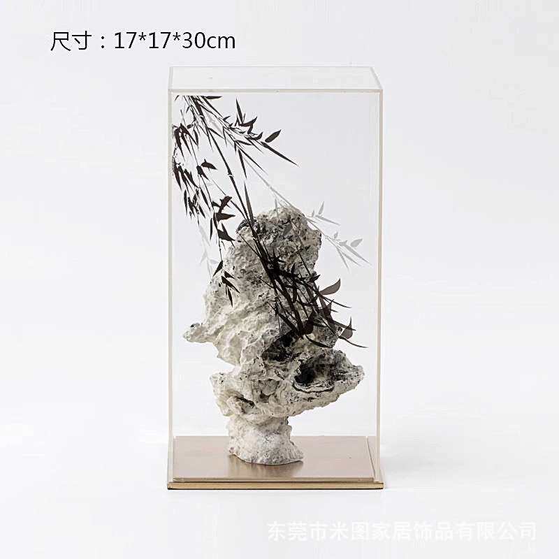 新中式创意假山竹叶石摆件客厅书房亚克力样板房酒店软装饰品摆设