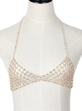 欧美外贸夸张多层水钻身体链项链新款女士性感P沙滩比基尼胸链百