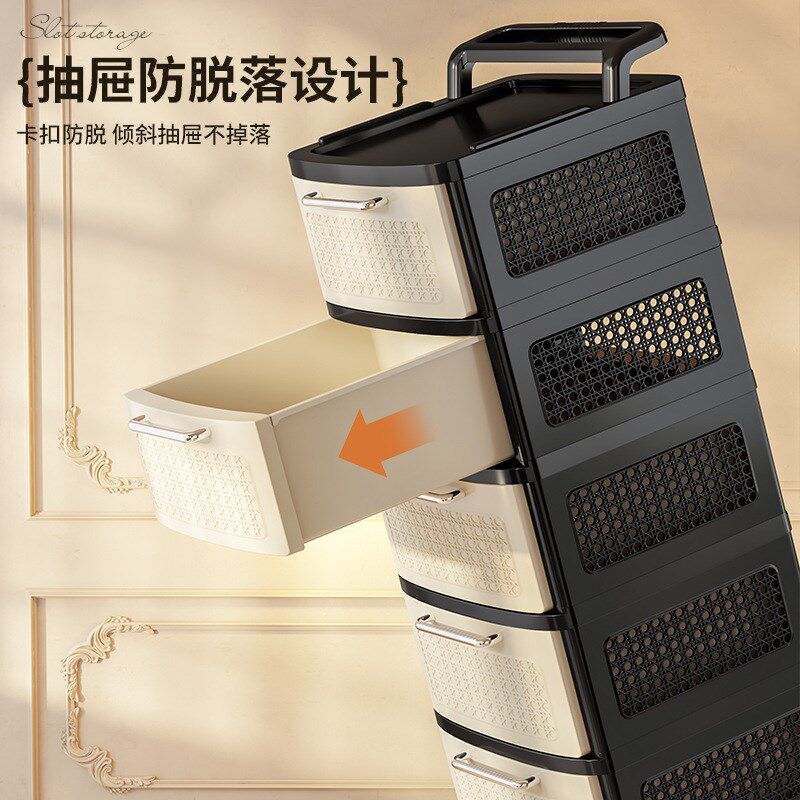 复古风抽屉式家i用小推车零食储物柜客厅玩具婴儿多层移动置物架