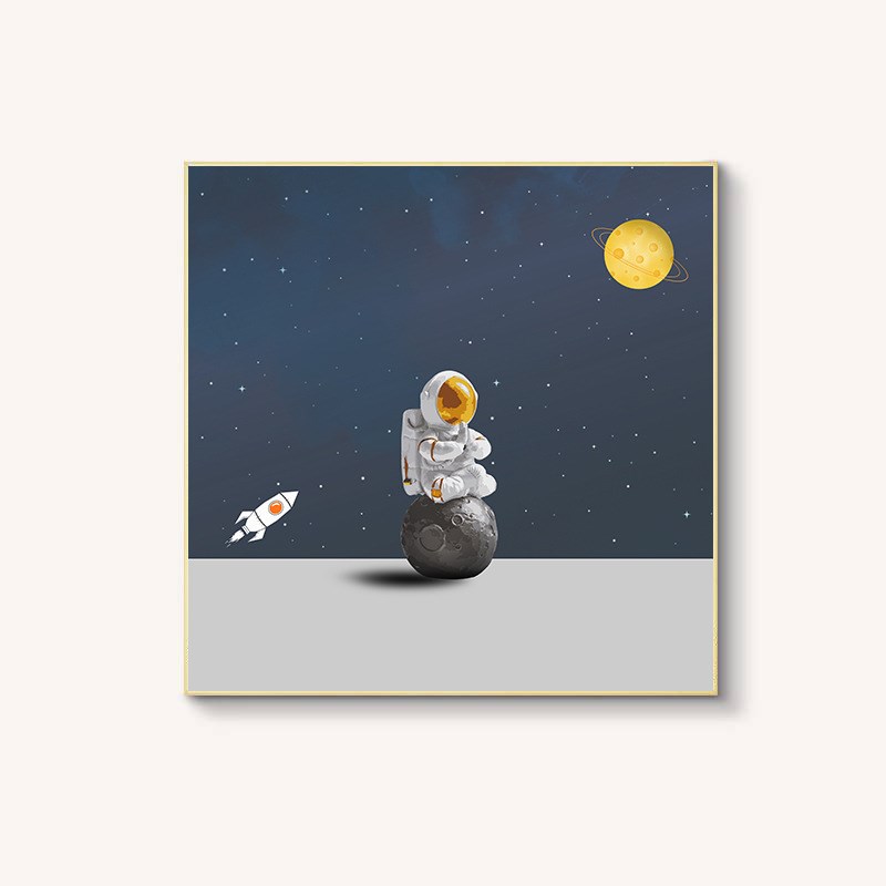 卡通太空宇航员装饰画儿童房间挂画壁画男Q孩卧室床头餐厅墙面图片