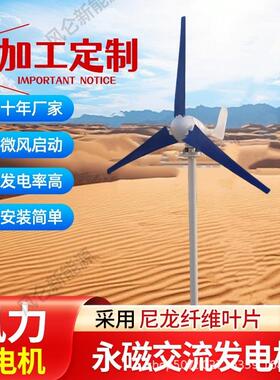 小型风力发电机100W12v蓝色3/5叶片风光互补太阳能路灯新能源