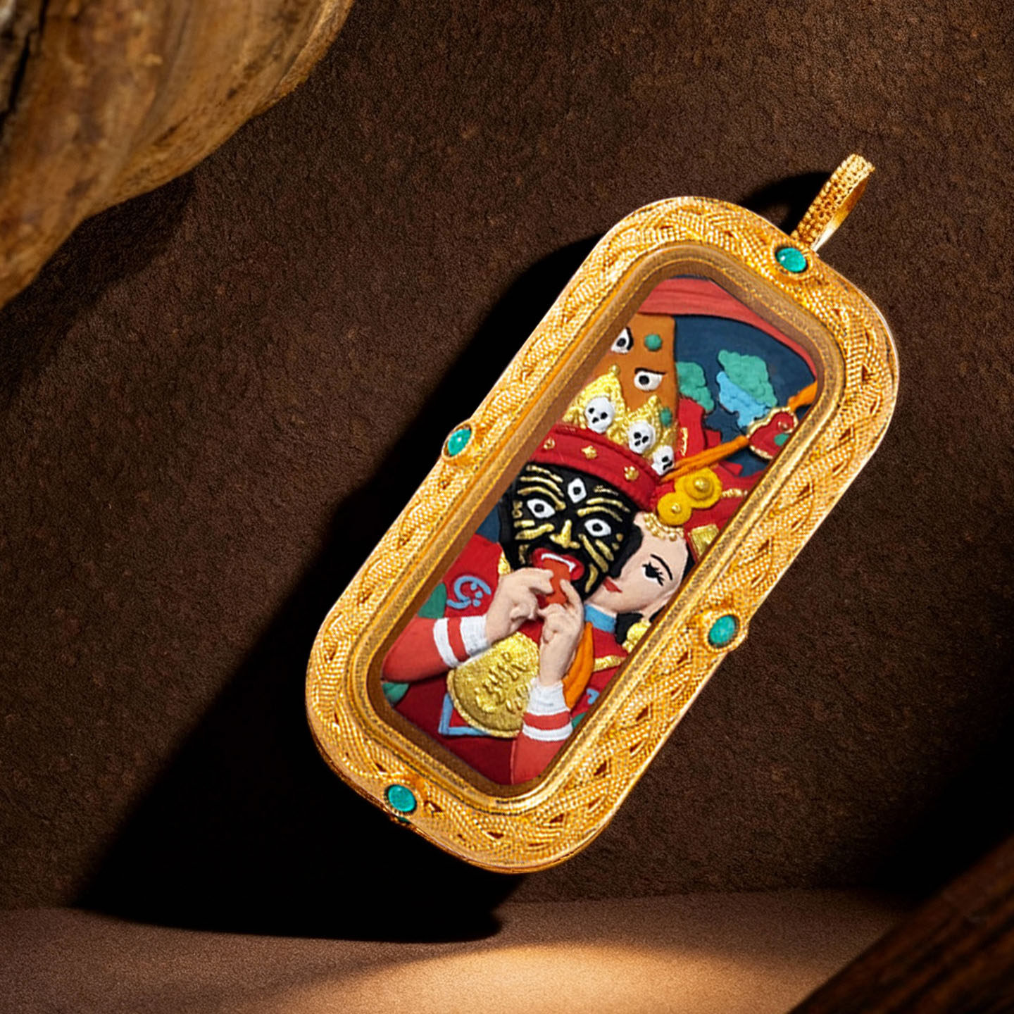 五台山正品直发立体手工彩绘唐卡吊坠金色边框十二生肖守护神饰品