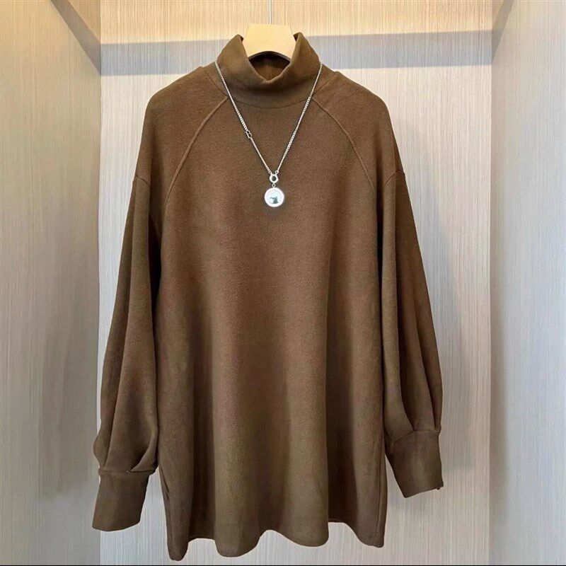 特大码300斤半高领打底衫男女秋冬季洋气内搭上宽松中长款长袖T恤