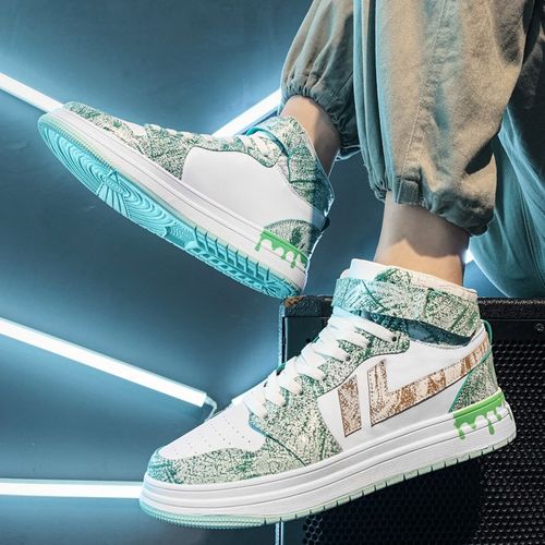 大码男鞋47高帮鞋男秋冬款45码涂鸦鞋个性小白鞋学生休闲情侣板鞋