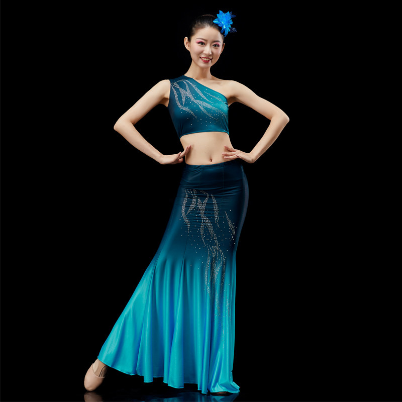 傣族舞蹈练习服装 少数民族童舞鱼尾裙 牛奶丝材质舞M裙 艺考傣族