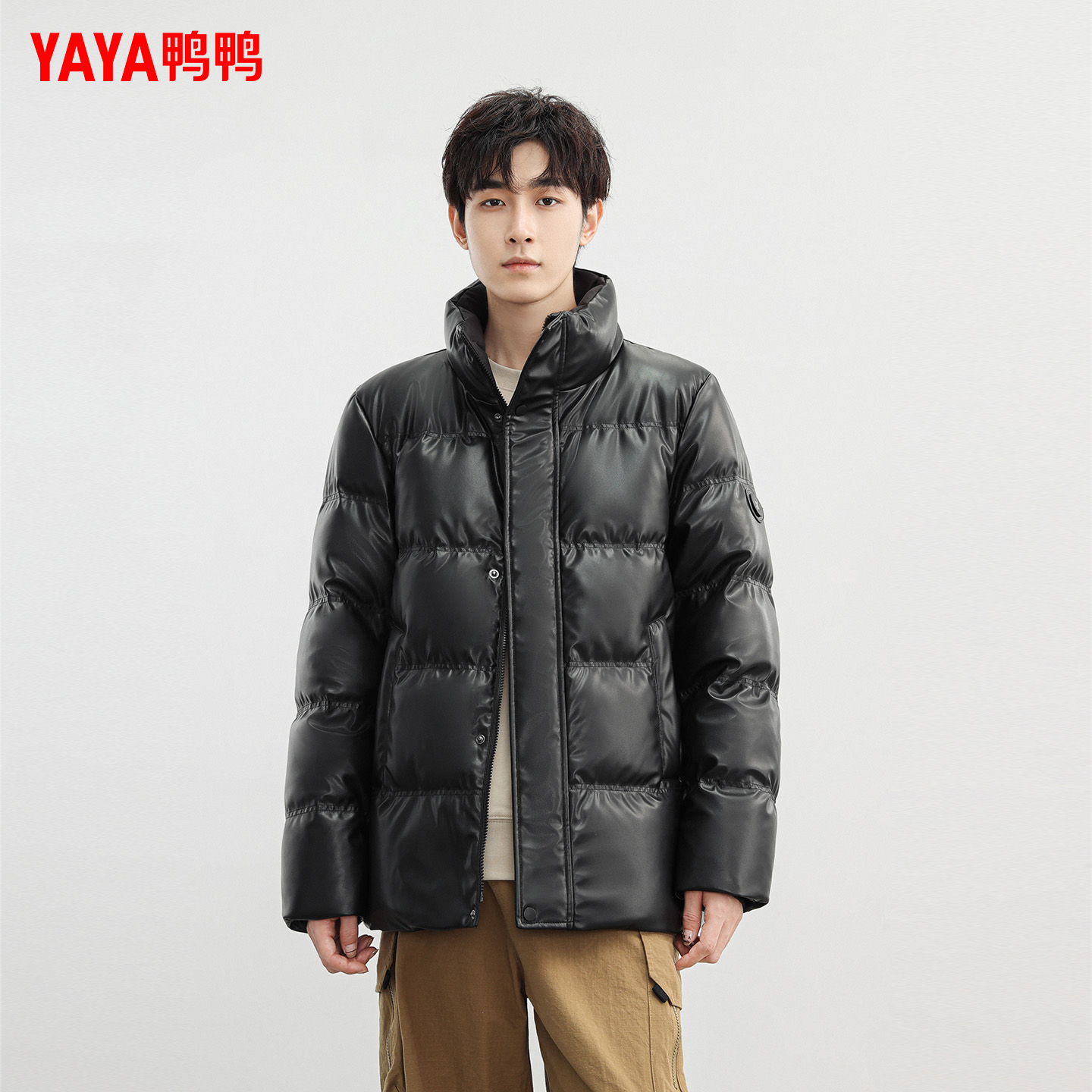 鸭鸭立领羽绒服男2025冬季新款时尚短款潮流韩版休闲加厚保暖外套