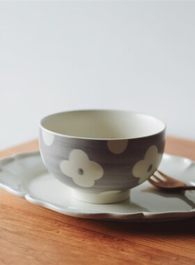 收集时光 Camus say灰色花花中圆碗 陶瓷饭碗小汤碗日常小碗 包邮