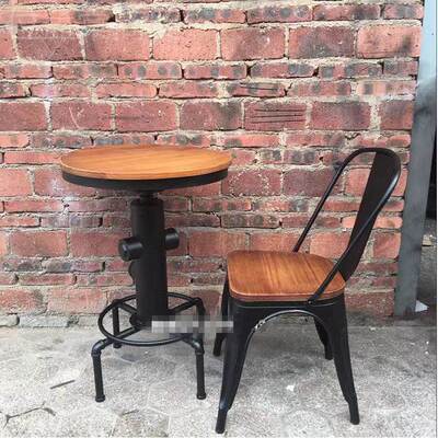 美式复古创意工业风咖啡几茶9684铁艺实消防o桌lft个性木休闲桌椅