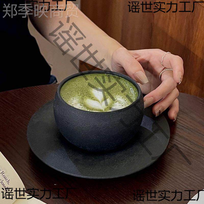 复古啡厅蛋杯卡咖RIL布奇诺拉形花杯简约纯色热拿铁咖啡碟套装