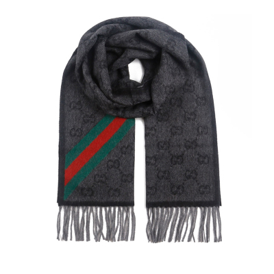 GUCCI古驰双G印花条纹羊毛绒线围巾男女同款