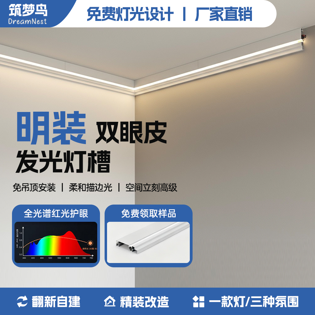 明装免吊顶双眼皮线型灯
