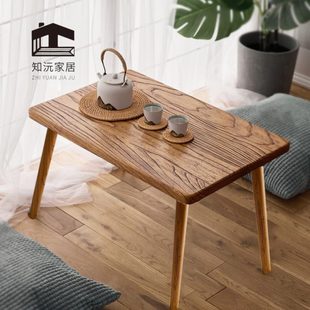 全实木茶桌老榆木樱桃木黑胡桃木茶几木腿茶桌沙发桌炕桌圆腿木桌