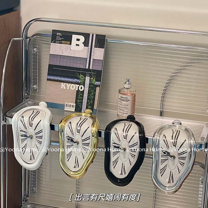 Yoona Home 桌角扭曲时钟达利融化钟表 创意台桌面挂居家卧室客厅