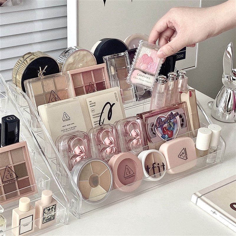 桌面化妆品收纳盒亚克力透明展示架梳妆台收纳架口红护肤品置物架