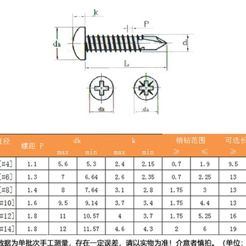 M4.2 M4.8 黑色 410不锈钢十字盘头钻尾螺丝燕尾钉圆头自攻螺丝钉