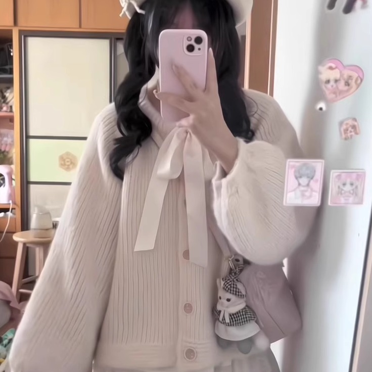 粉色毛衣外套女秋冬季绑