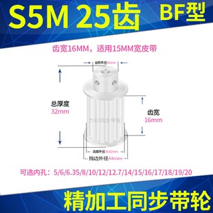 现货同步带轮S5M25齿B型齿宽16内孔5 6.35 8 10 12.7 14同步轮S5M