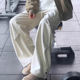 星空尼重磅休闲裤男款秋冬季潮牌设计感皱褶宽松阔腿伞兵工装裤子