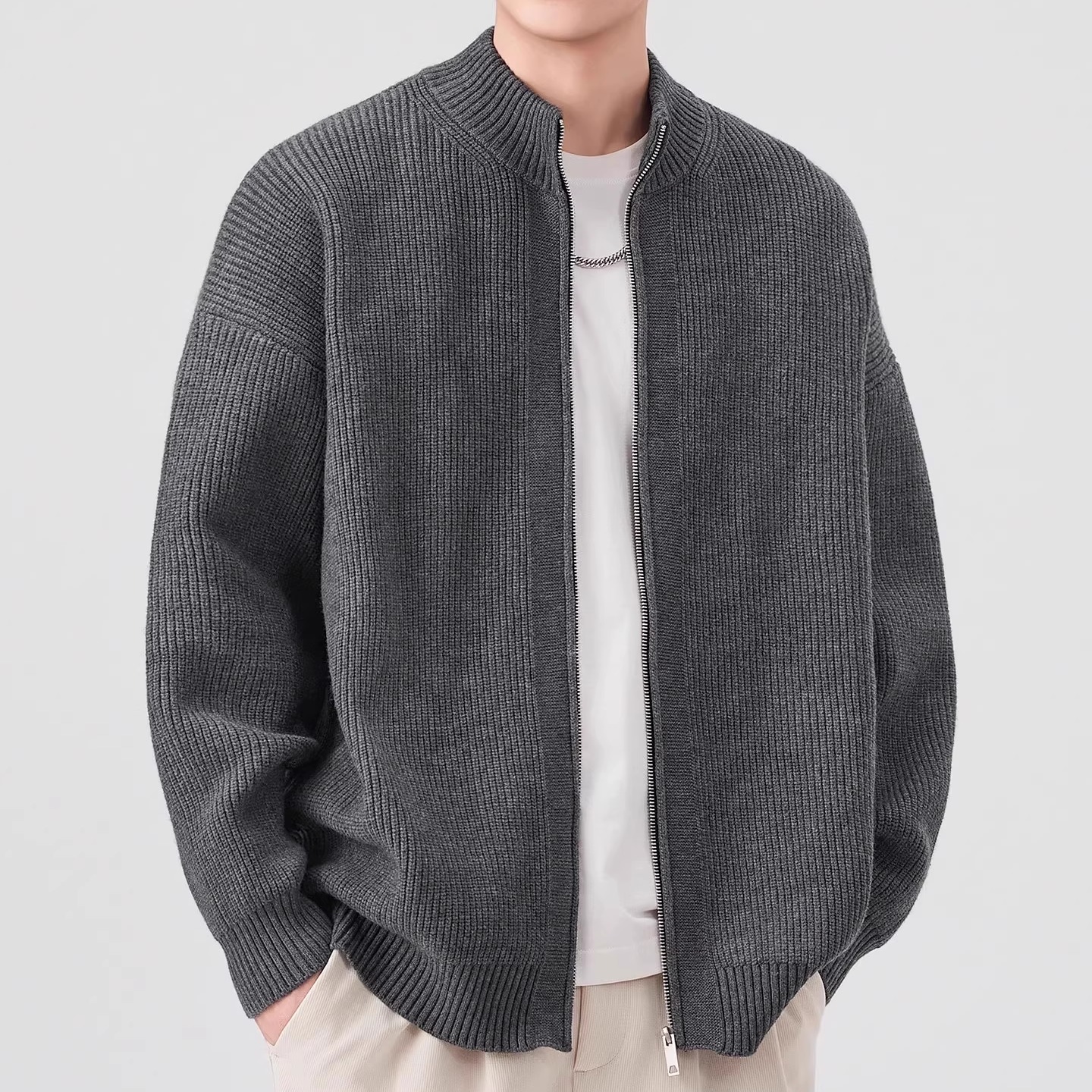 重磅开衫毛衣立领外套男款秋冬季