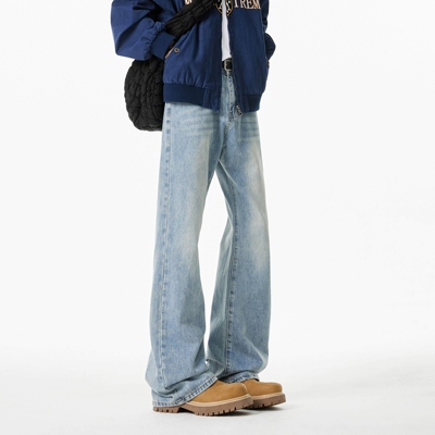 美式微喇牛仔裤男款秋季修身显瘦