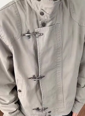 SOTAKEN拼接飞机扣夹克复古做旧短款外套男款春秋季痞帅百搭上衣