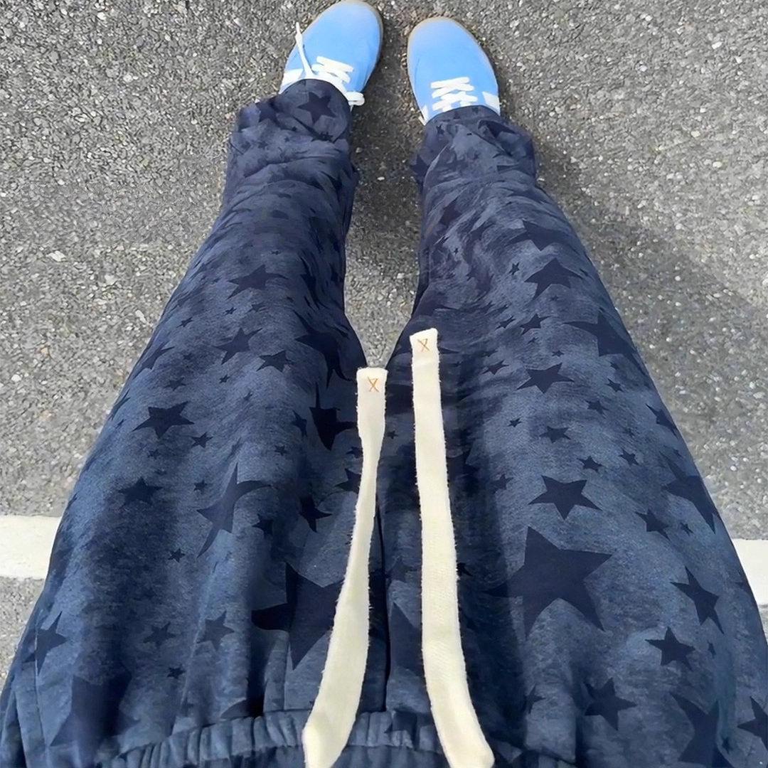 藏青色星星弯刀卫裤男款秋冬加绒潮流撞色休闲裤子宽松垂感运动裤,男装,卫裤,淘宝优惠券,粉丝福利购,淘宝优惠卷