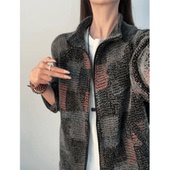 SOTAKEN美式 慵懒风拉链外套高级感 复古七彩格子针织开衫