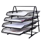 甄选创易公用品a4金属文件架资料盘桌面3层铁网管理收纳栏框座多