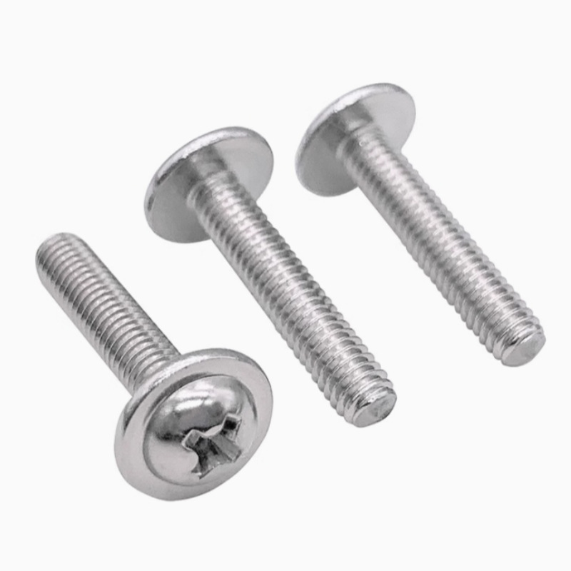 304不锈钢 十字圆头带垫机丝 盘头带介子螺丝 DIN967 M1.4-M6