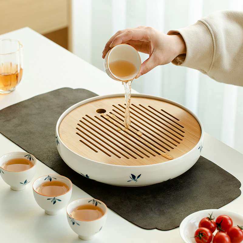 昌朴居纯手绘蝴蝶兰花茶盘家用轻奢现代干泡小型储水式陶瓷竹茶台