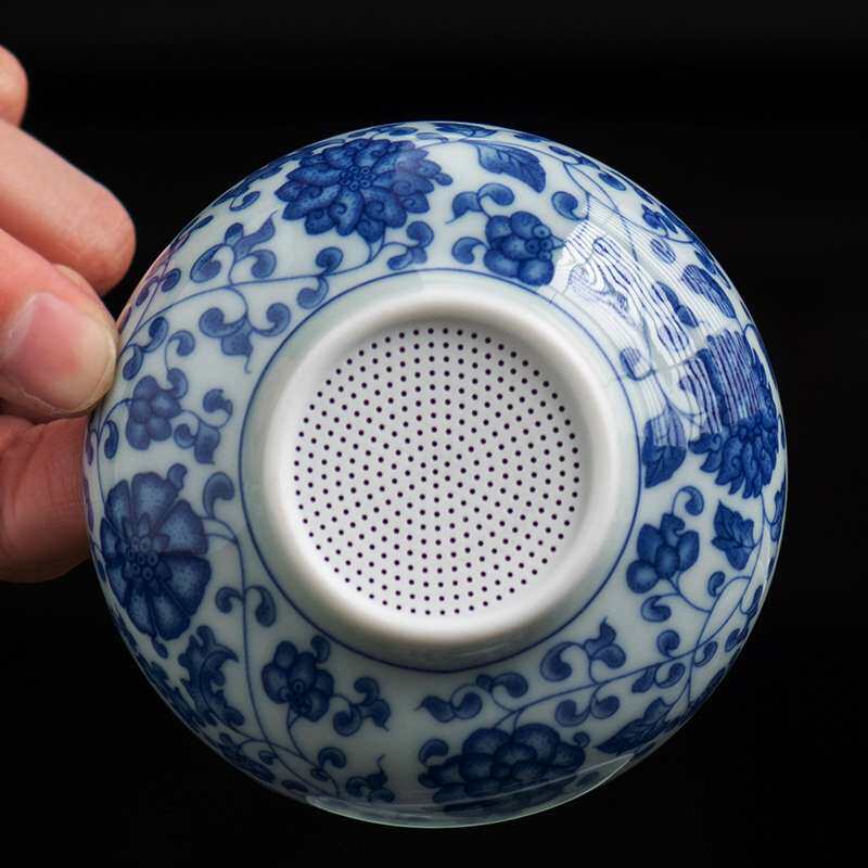 青花瓷茶滤过滤网景德镇全瓷细密茶隔陶瓷茶具配件茶漏一体公道杯