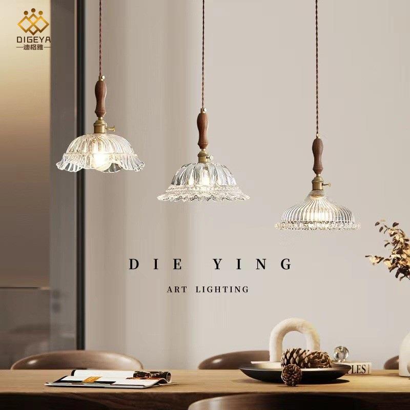 日式胡桃木卧室吊灯法式餐厅餐桌三头吊灯复古黄铜书房网红灯具