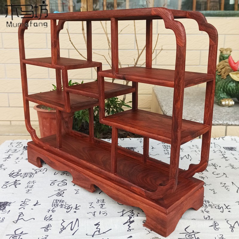 花梨木茶具多宝阁刺猬紫檀桌面小博古I架置物架茶杯收纳置物架子