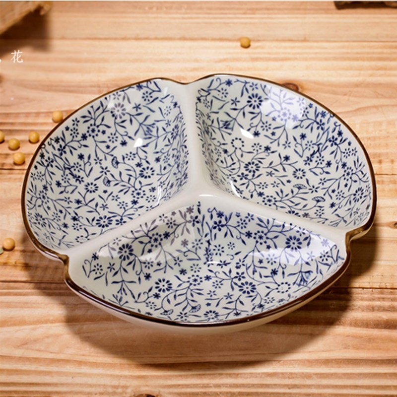 釉下彩和风手绘陶瓷日式四格菜盘汤盘冷菜盘快餐盘水果平盘分餐盘