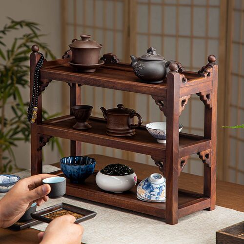 中式实木博古架小型桌面茶壶茶杯摆放架置物架茶具收纳架茶台茶架