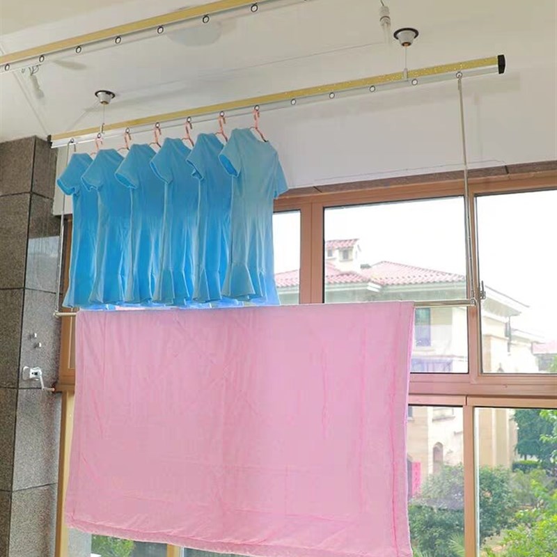 现货防盗窗晾衣架晒被子神器阳台伸缩杆晾衣架单杆室内飘窗户外晒