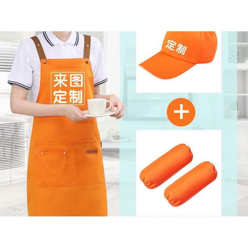 围裙logo印字三件套水果店超市餐饮厨房防水新款工作服女