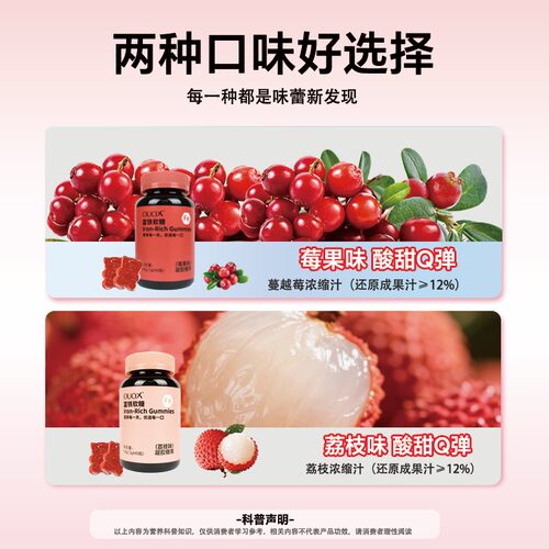 【拍4享优惠】OUOX富铁软糖每粒3.6mg五重铁元素添加维C独立包装