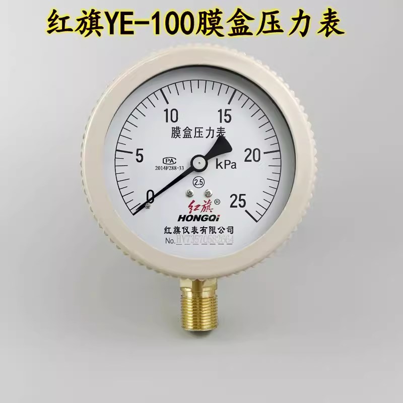 中国红旗膜盒压力表YE-100 0-6 1016 25KPA微压表 千帕表全规格