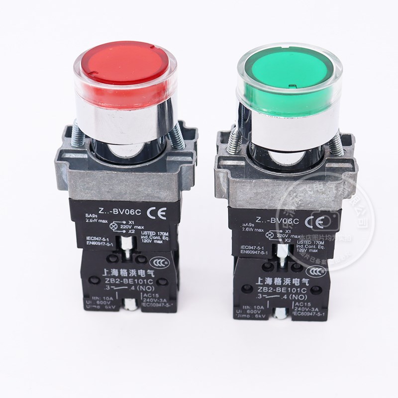 带灯金属按钮LED 22mm开关XB2BW33B1C绿红白黄蓝AC220V24V 34M2C