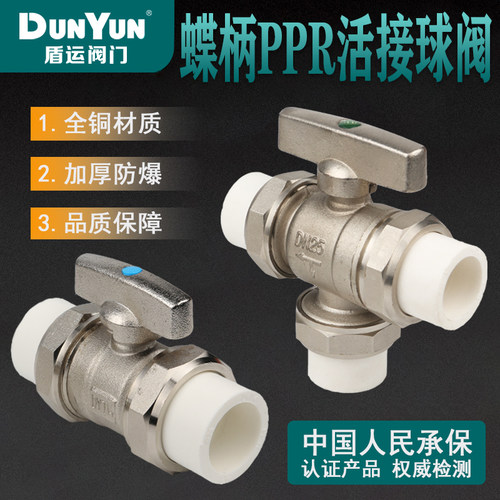 盾运双活接PPR蝶柄球阀DN20DN25大流量水用开关阀门4分6分截止阀