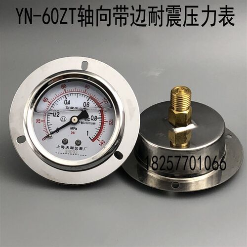 天湖YN-60ZT轴向带边耐震压力表 抗震 油压 液压表0-1 1.6 2.5MPA