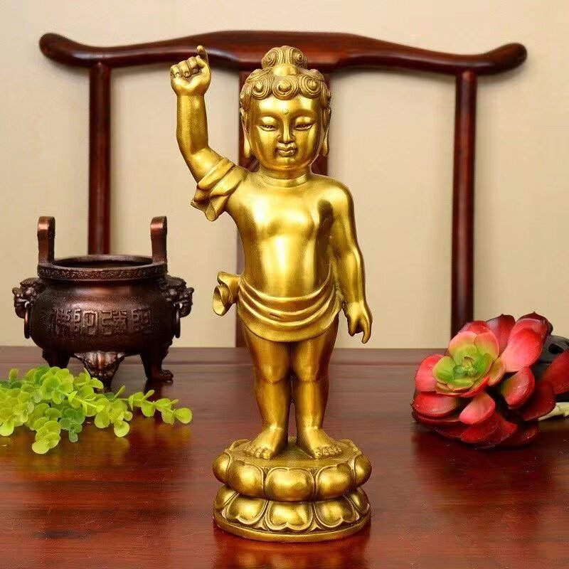 纯铜如来太子佛浴佛佛像莲花底座站像释迦摩尼宝宝佛摆件家用供奉