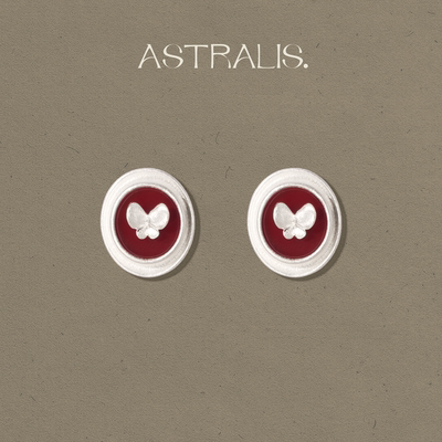ASTRALIS蝴蝶红玛瑙圆形耳钉独特