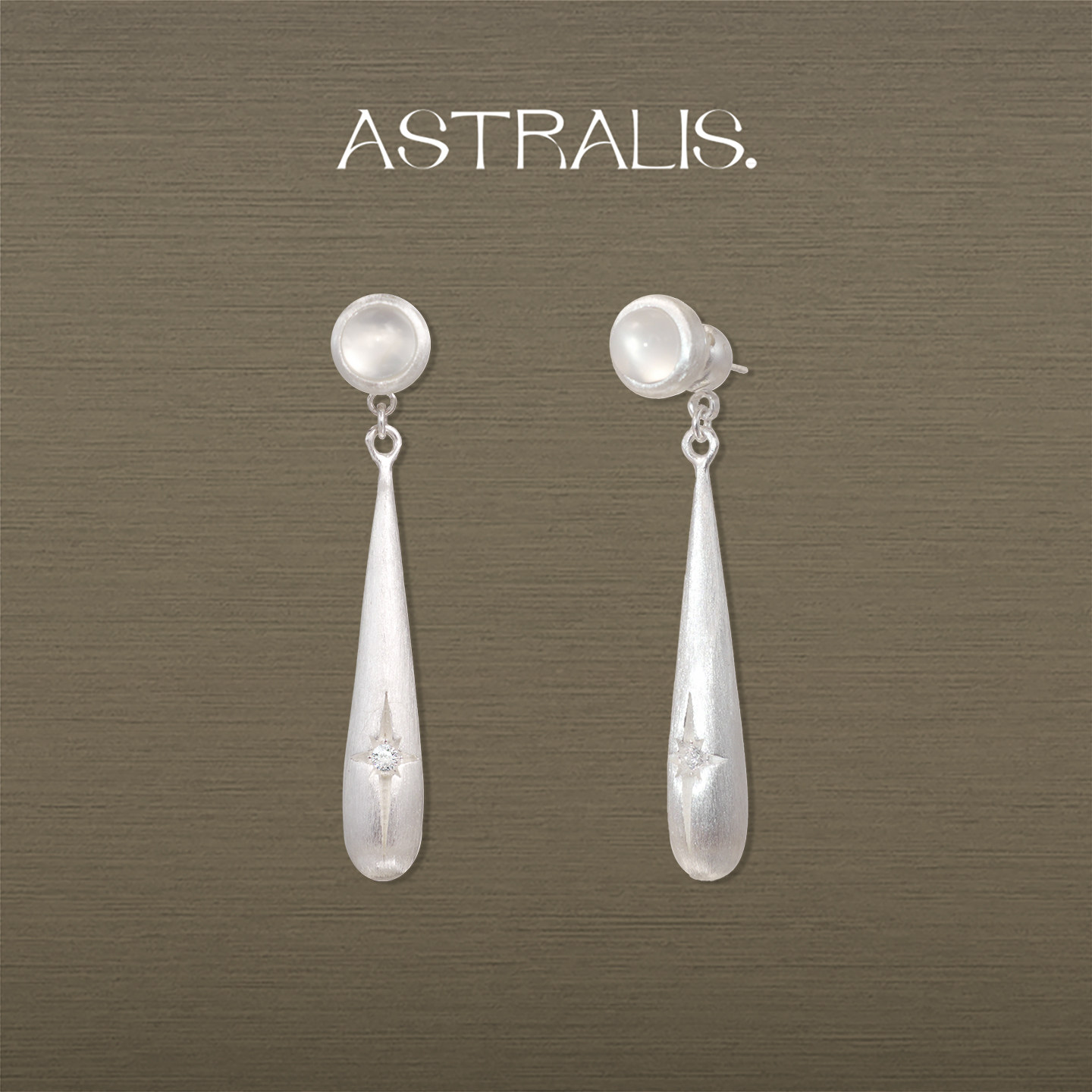 ASTRALIS·隐星｜拉丝水滴两戴星芒耳钉女长款高级耳饰春夏新耳环