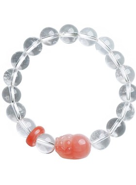 喜马拉雅天然白水晶手链女粉嫩盐源G单圈貔貅手串饰品个性礼物