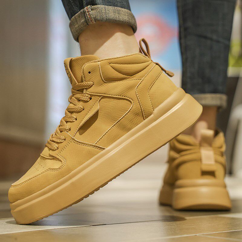 棉鞋男款冬季加绒保暖百搭高帮运动板鞋厚底内增高中帮男士大黄靴