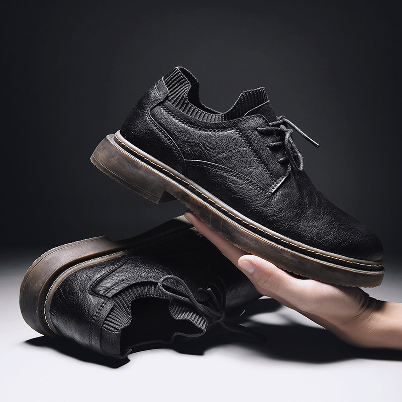 马丁靴男低帮冬季男鞋加绒黑色商务英伦男士休闲皮鞋男款马丁鞋子