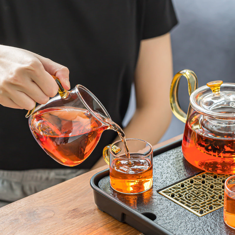 日式家用透明玻璃茶具套装办公室会客红茶泡茶器功夫茶杯茶盘小套